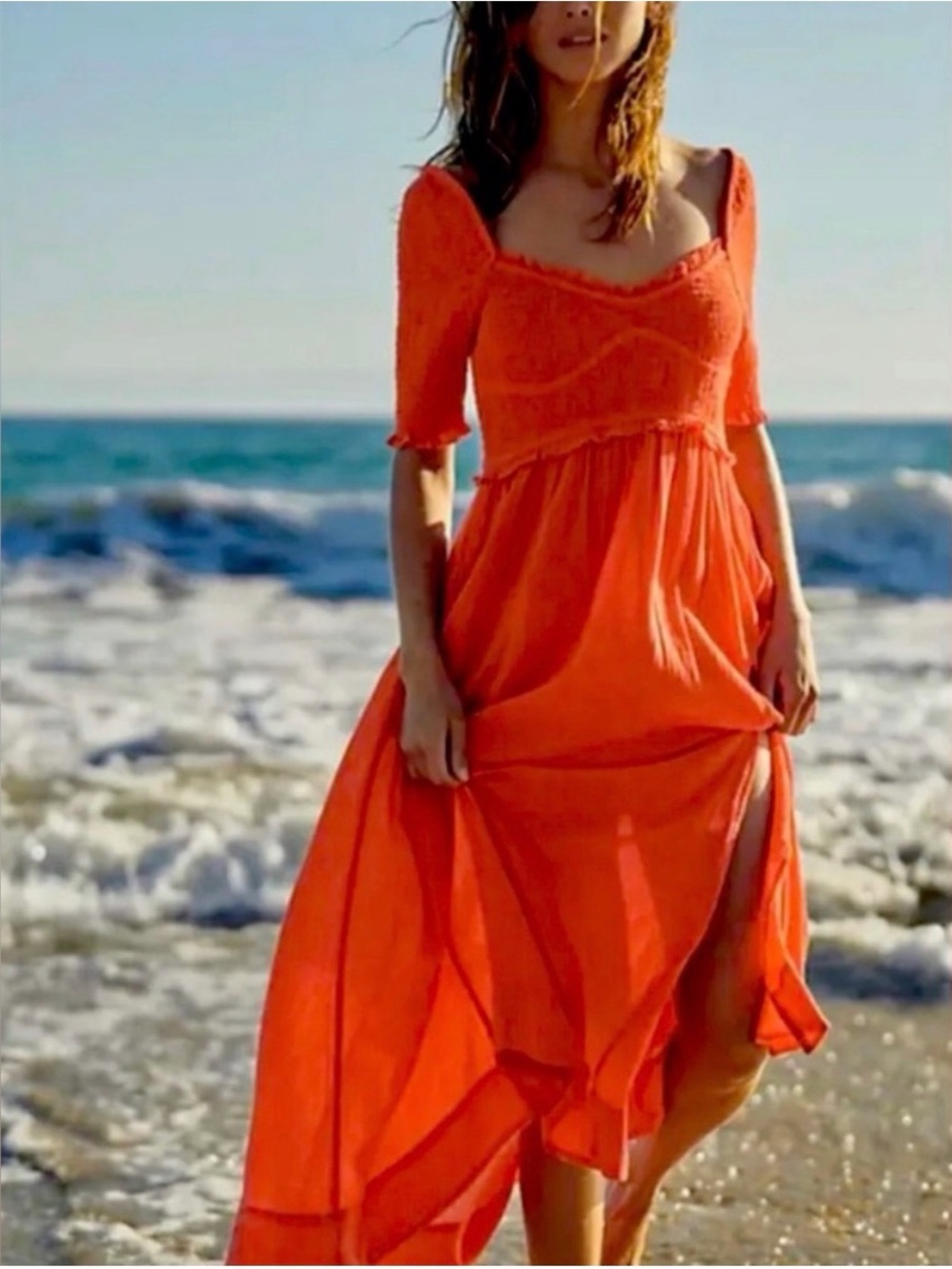 Free People Endless Summer Sunshine Season Red Midi Dress Women’s Sz Small Boho